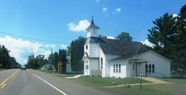 Church along the highway in Grand View, Bayfield County
